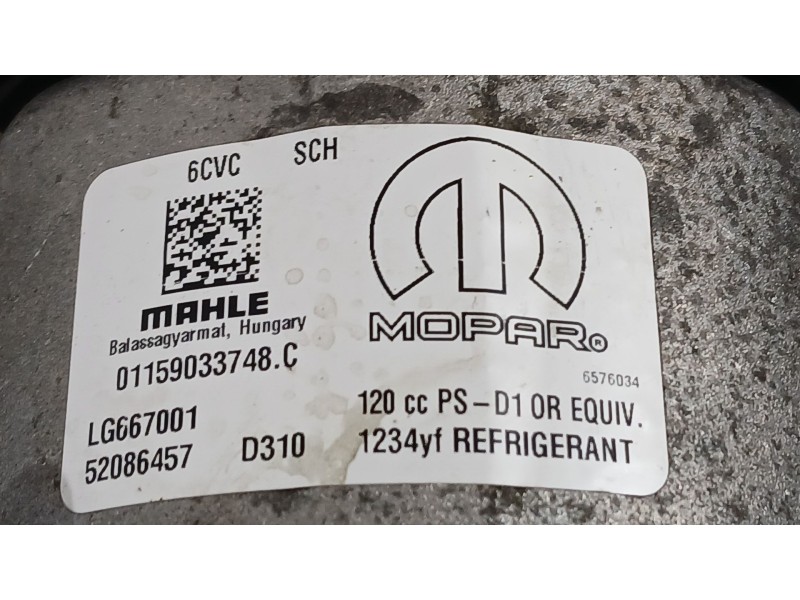 Recambio de compresor aire acondicionado para fiat 500x (334_) 1.0 (334.axn1b) referencia OEM IAM 52086457 MAHLE 01159033748C