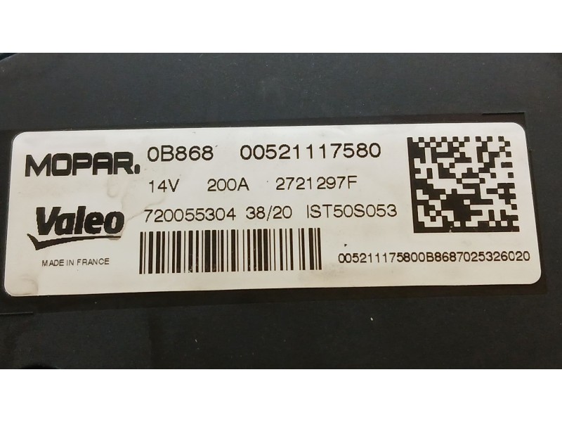Recambio de alternador para fiat 500 (312_) 1.0 mild hybrid (312.ayd1b) referencia OEM IAM 521117580 VALEO 2721297F