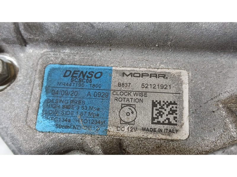 Recambio de compresor aire acondicionado para fiat 500 (312_) 1.0 mild hybrid (312.ayd1b) referencia OEM IAM 52121921 DENSO 4471