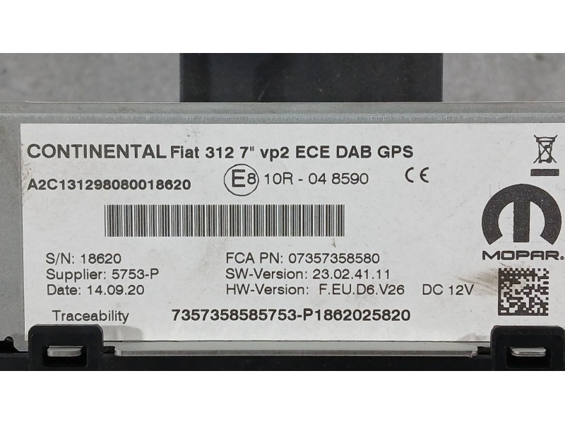 Recambio de sistema navegacion gps para fiat 500 (312_) 1.0 mild hybrid (312.ayd1b) referencia OEM IAM 7357358580 CONTINENTAL A2