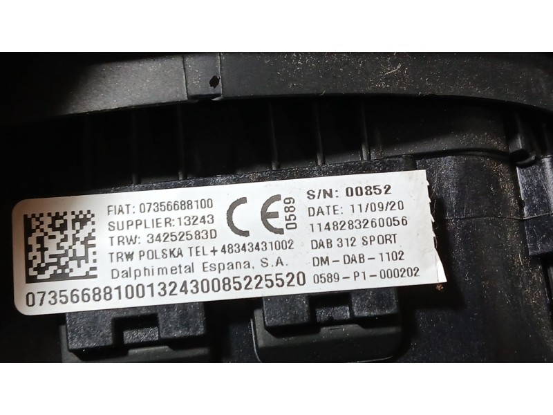 Recambio de kit airbag para fiat 500 (312_) 1.0 mild hybrid (312.ayd1b) referencia OEM IAM 7356688100 C/SALPICADERO, Y AIRBAG DE