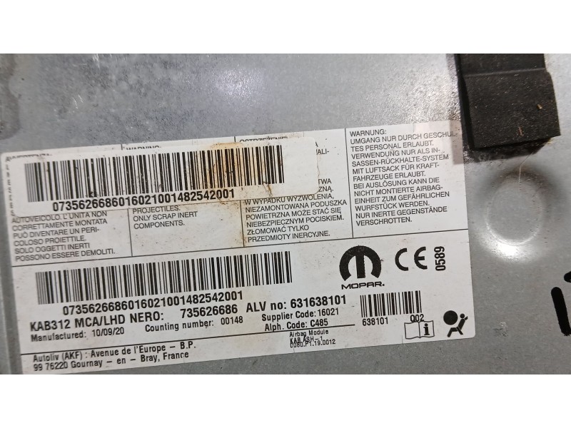 Recambio de kit airbag para fiat 500 (312_) 1.0 mild hybrid (312.ayd1b) referencia OEM IAM 7356688100 C/SALPICADERO, Y AIRBAG DE