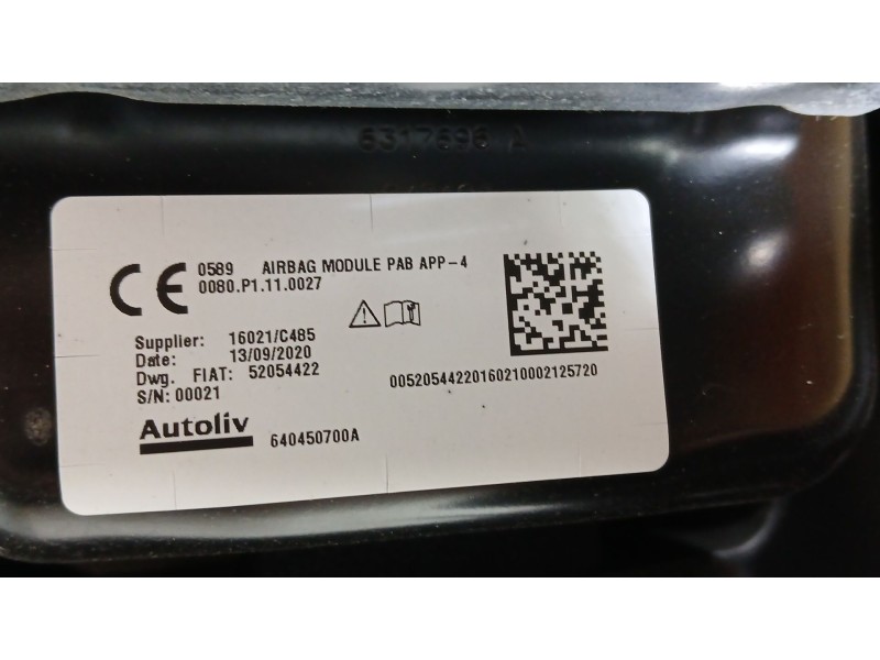 Recambio de kit airbag para fiat 500 (312_) 1.0 mild hybrid (312.ayd1b) referencia OEM IAM 7356688100 C/SALPICADERO, Y AIRBAG DE