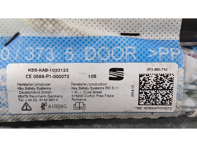 Recambio de airbag cortina delantero derecho para seat leon (5f1) 1.6 tdi referencia OEM IAM 5F4880742  