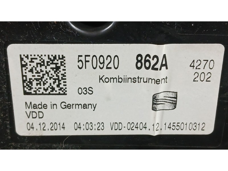 Recambio de cuadro instrumentos para seat leon (5f1) 1.6 tdi referencia OEM IAM 5F0920862A VDO A2C90680600
