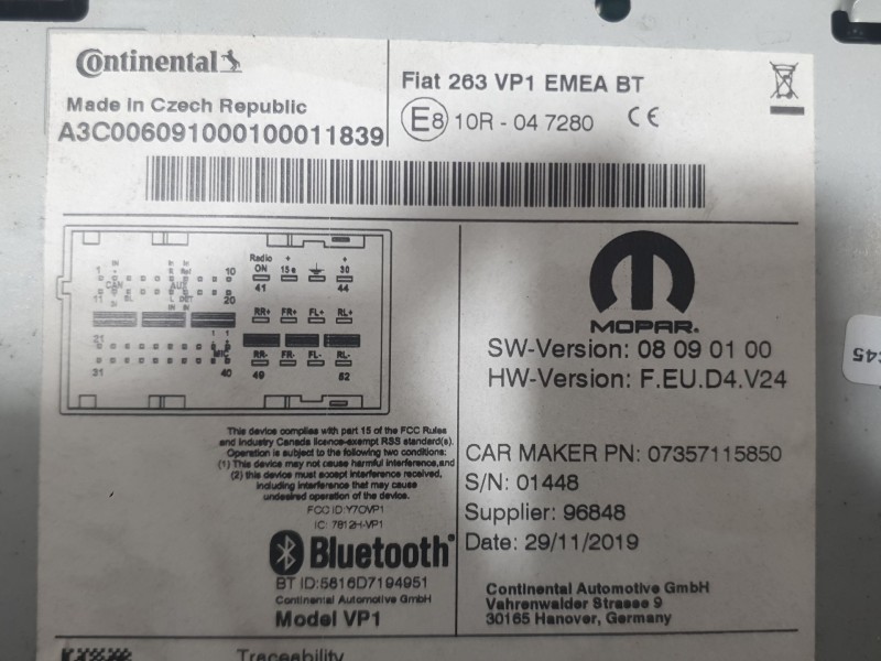 Recambio de sistema audio / radio para fiat doblo cargo (263_) 1.3 d multijet (263wxu1a) referencia OEM IAM 7357115850  