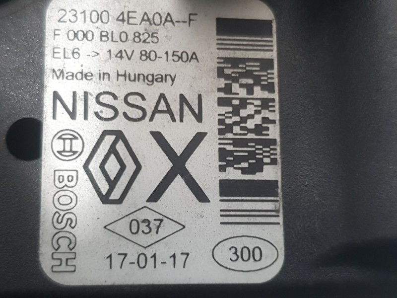 Recambio de alternador para nissan qashqai ii (j11, j11_) 1.5 dci referencia OEM IAM 231004EA0AF F000BL0825 BOSCH
