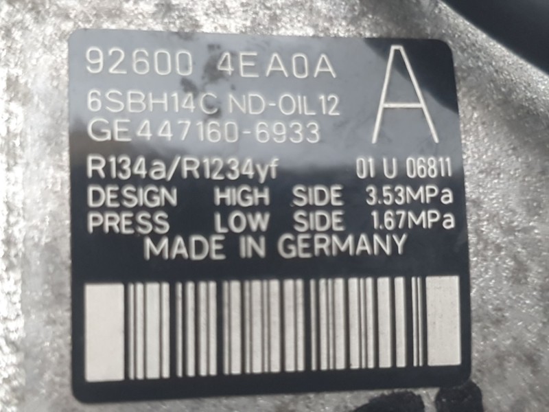 Recambio de compresor aire acondicionado para nissan qashqai ii (j11, j11_) 1.5 dci referencia OEM IAM 926004EA0A  