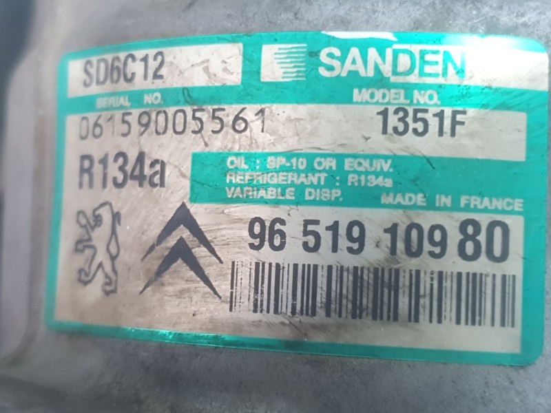 Recambio de compresor aire acondicionado para peugeot 307 break (3e) 1.6 16v referencia OEM IAM 9651910980 SD6C12 SANDEN