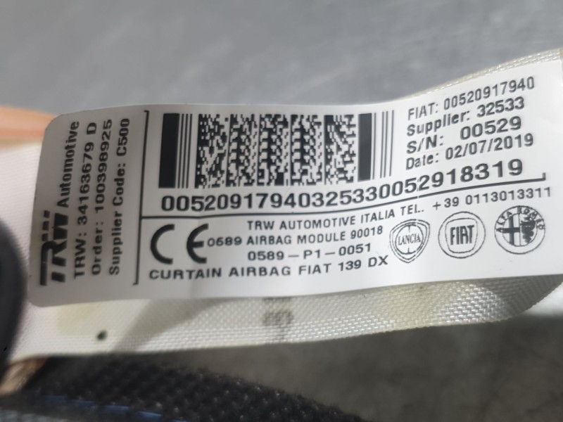 Recambio de airbag cortina delantero derecho para fiat panda (312_, 319_) 1.2 (312pxa1a) referencia OEM IAM 52091794  