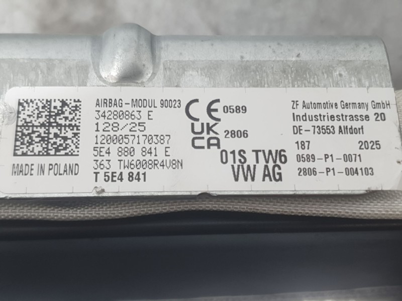 Recambio de kit airbag para skoda octavia iv (nx3, nn3, pv3) 1.5 tsi referencia OEM IAM 5E3880201AD C/SALPICADERO, AIRBAG DE PIE