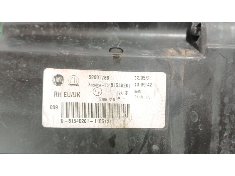 Recambio de faro derecho para fiat 500 c (312_) 1.2 (312cxa1a, 312axa1a) referencia OEM IAM 52007766 LUZ LARGA TOCADO 81540201