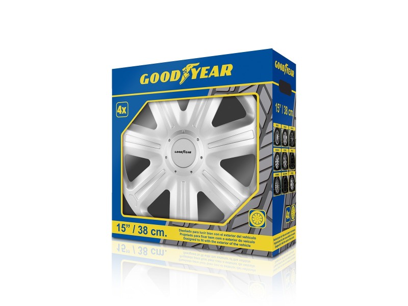 Recambio de juego tapacubos para universal accesorio - referencia OEM IAM GOD9061 GOODYEAR ESTORIL PLATA JUEGO TAPACUBOS ESTORIL