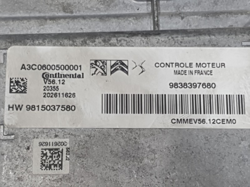 Recambio de centralita motor uce para citroën c3 iii (sx) 1.2 puretech 82 referencia OEM IAM 9838397680 A3C0600500001 CONTINENTA