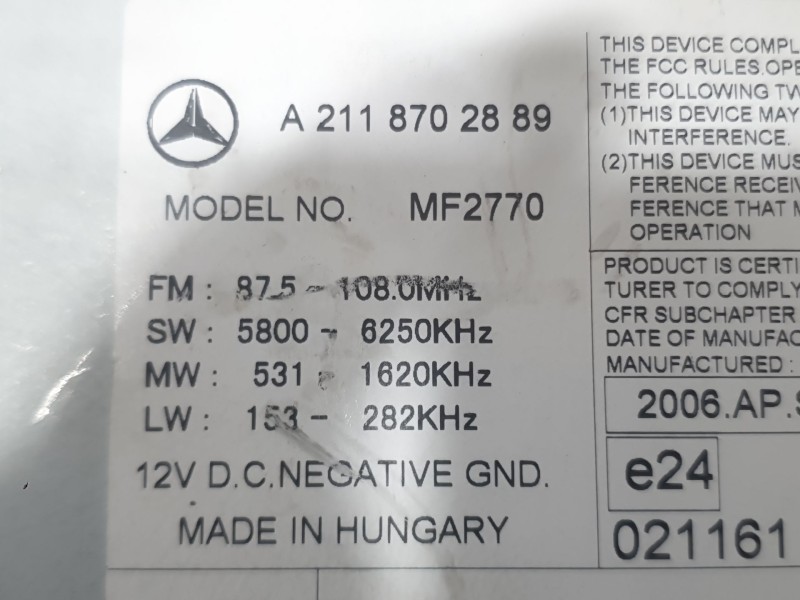 Recambio de sistema audio / radio para mercedes-benz clase e (w211) e 280 (211.054) referencia OEM IAM A21118702889  