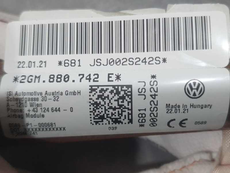 Recambio de airbag cortina delantero derecho para volkswagen t-cross (c11, d31) 1.0 tsi referencia OEM IAM 2GM880742E  