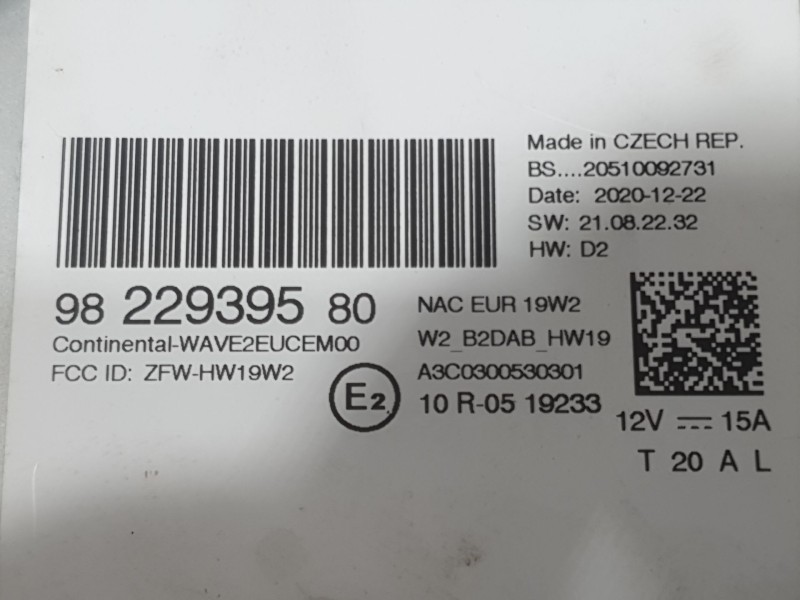 Recambio de sistema audio / radio para citroën c3 iii (sx) 1.2 puretech 82 referencia OEM IAM 9822939580 WAVE2EUCEM00 CONTINENTA