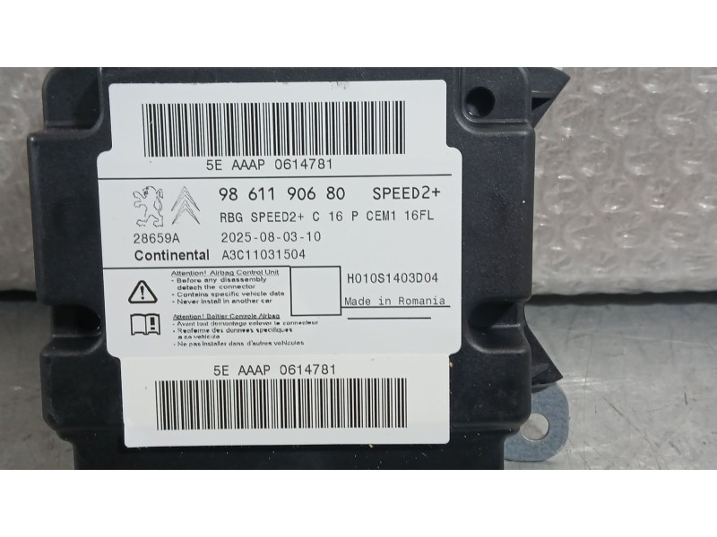 Recambio de centralita airbag para citroën berlingo furgoneta/monovolumen (b9) puretech 110 referencia OEM IAM 9861190680 CONTIN