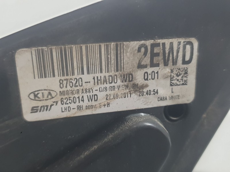 Recambio de retrovisor derecho para kia cee´d drive referencia OEM IAM 876201HAD0 625014 SMR