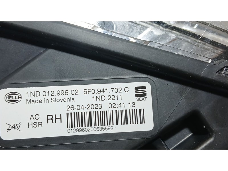Recambio de faro antiniebla derecho para seat leon (kl1, klg) 2.0 tdi referencia OEM IAM 5F0941702C HELLA 1ND01299602