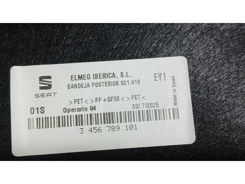 Recambio de bandeja trasera para seat ibiza v (kj1, kjg) 1.0 mpi referencia OEM IAM 3456789101  