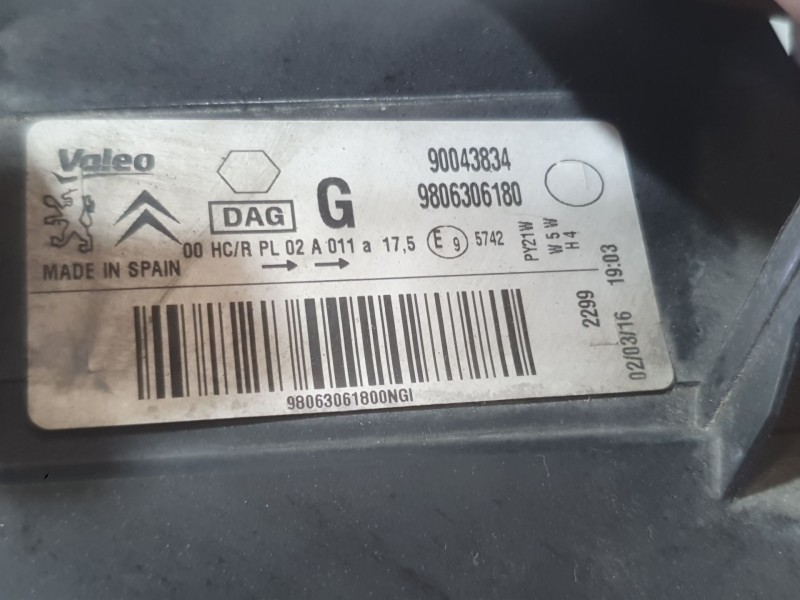 Recambio de faro izquierdo para citroën berlingo multispace (b9) 1.6 bluehdi 100 referencia OEM IAM 9806306180 90043834 VALEO