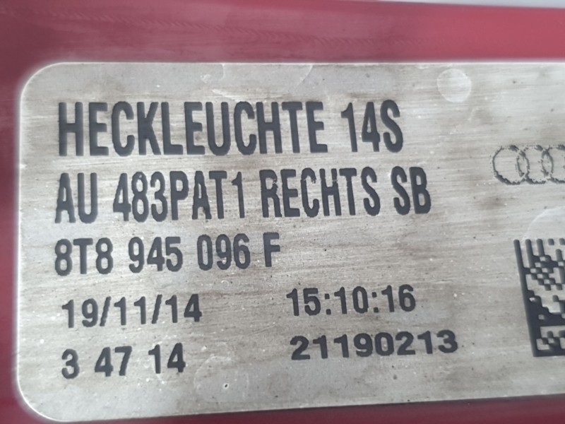Recambio de piloto trasero derecho exterior para audi a5 sportback (8ta) 2.0 tdi referencia OEM IAM 8T8945096F  