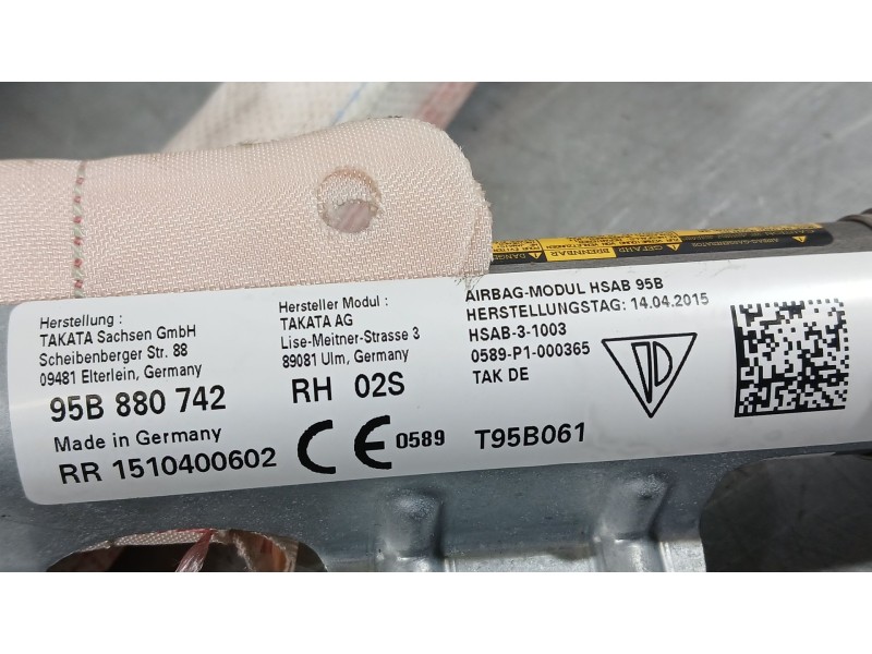 Recambio de airbag cortina delantero derecho para porsche macan (95b) 3.0 s diesel referencia OEM IAM 95B880742 TAKATA 151040060