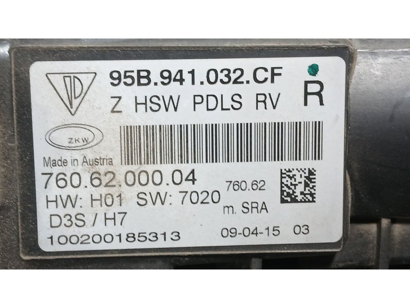 Recambio de faro derecho para porsche macan (95b) 3.0 s diesel referencia OEM IAM 95B941032CF  7606200004
