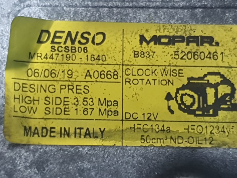 Recambio de compresor aire acondicionado para fiat 500 (312_) 1.2 lpg (312axa1a) referencia OEM IAM 520604610 MR447190 DENSO