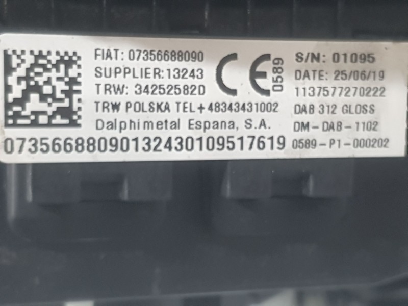 Recambio de kit airbag para fiat 500 (312_) 1.2 lpg (312axa1a) referencia OEM IAM 735763509 C/SALPICADERO 735763509 CONDUCTOR 52