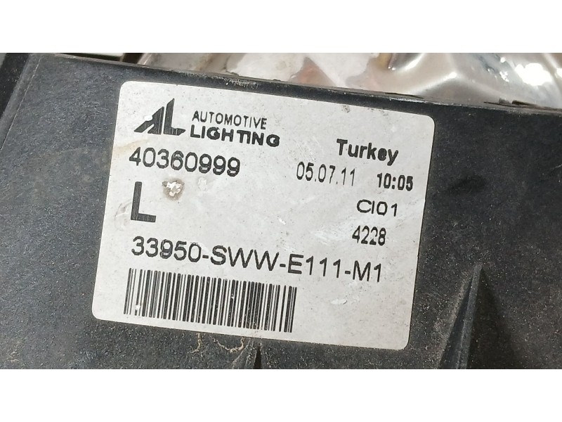Recambio de faro antiniebla izquierdo para honda cr-v iii (re_) 2.2 i-dtec 4wd (re6) referencia OEM IAM 33950SWWE111M1 AL AUTOMO
