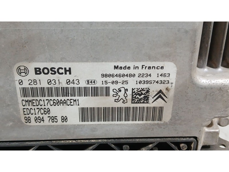 Recambio de centralita motor uce para citroën c-elysee (dd_) 1.6 bluehdi 100 referencia OEM IAM 9809478580 BOSCH CLAVIJA TOCADA 
