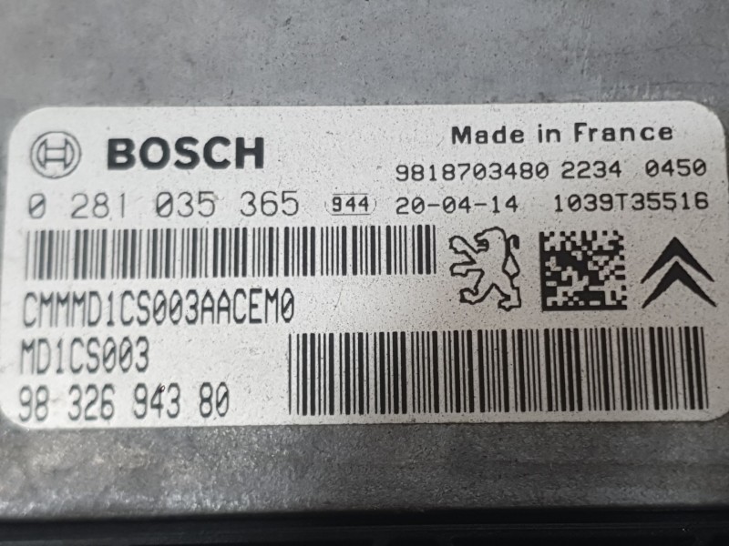 Recambio de centralita motor uce para citroën c-elysee (dd_) 1.5 bluehdi 100 referencia OEM IAM 9832694380 0281035365 BOSCH