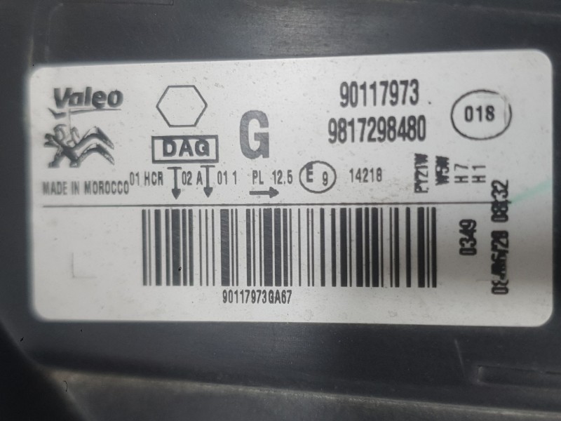 Recambio de faro izquierdo para citroën c-elysee (dd_) 1.5 bluehdi 100 referencia OEM IAM 9817298840 90117973 VALEO