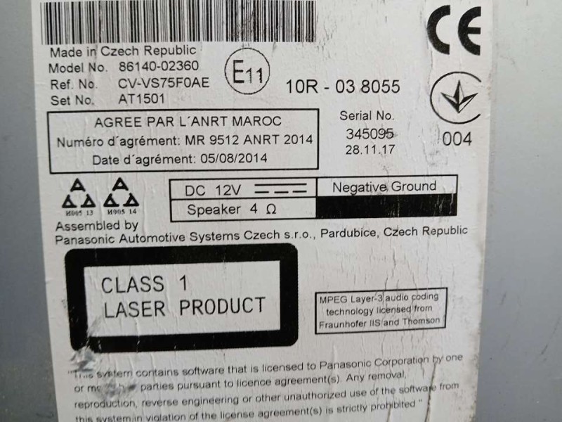 Recambio de sistema navegacion gps para toyota auris hybrid business referencia OEM IAM 8614002360 CVVS75F0AE PANASONIC