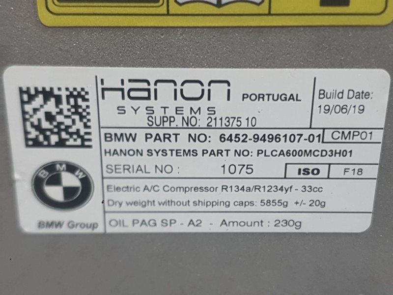 Recambio de compresor aire acondicionado para bmw i3 (i01) electric referencia OEM IAM 64529496107 ELECTRICO 