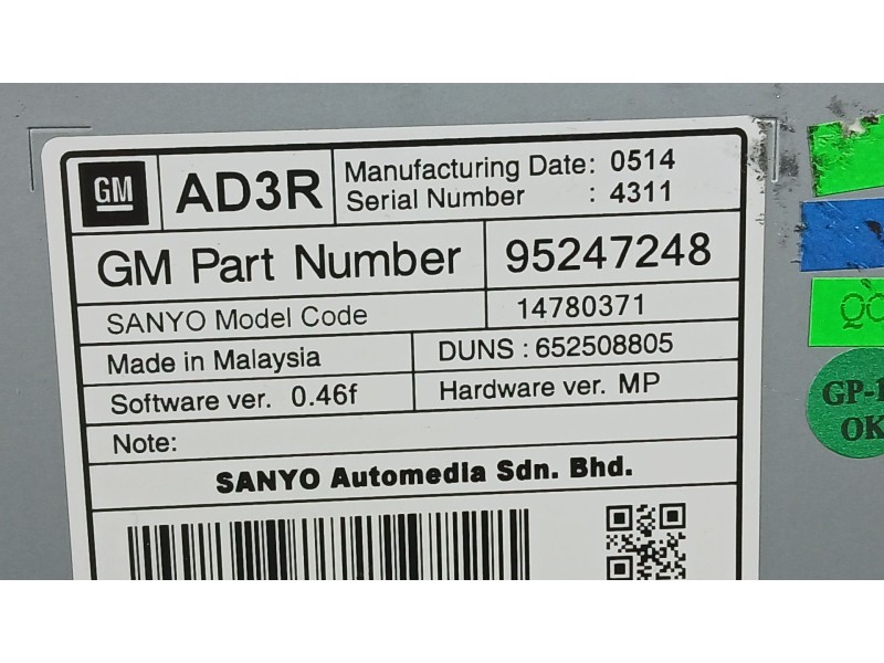Recambio de sistema navegacion gps para opel astra j sedán 1.4 turbo (69) referencia OEM IAM 95247248 SANYO 14780371