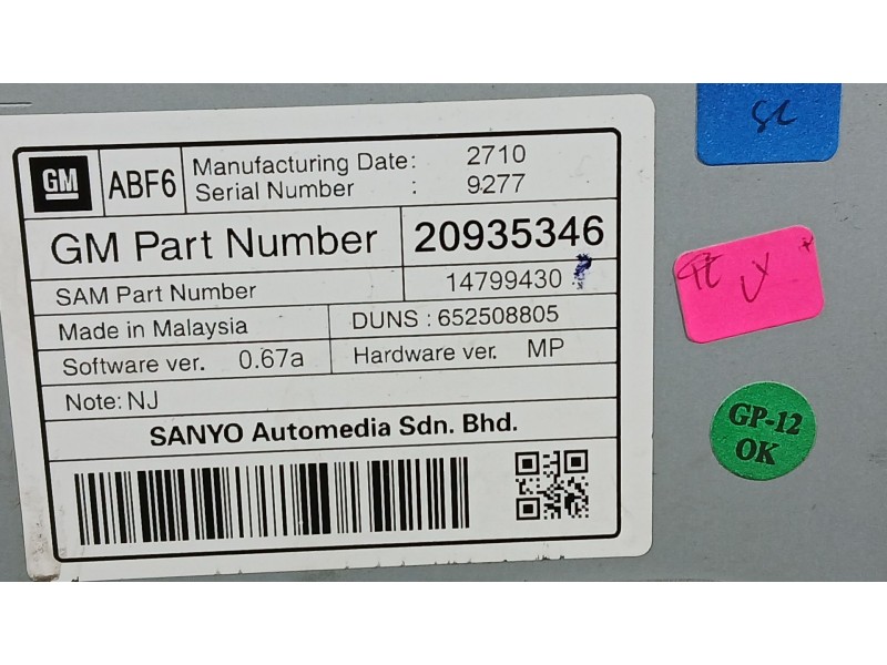 Recambio de sistema navegacion gps para opel astra j sports tourer (p10) 1.7 cdti (35) referencia OEM IAM 20935346 SANYO 1479943