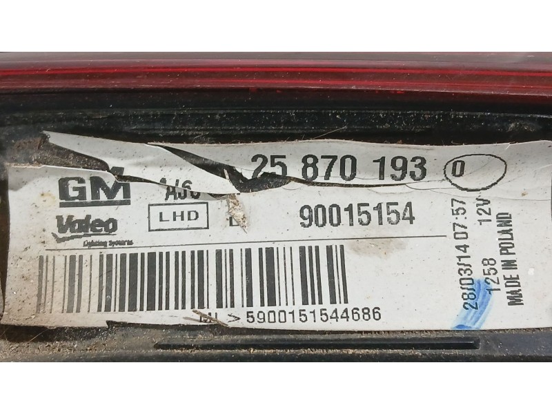 Recambio de piloto trasero izquierdo interior para opel astra j sedán 1.4 turbo (69) referencia OEM IAM 25870193 VALEO 90015154