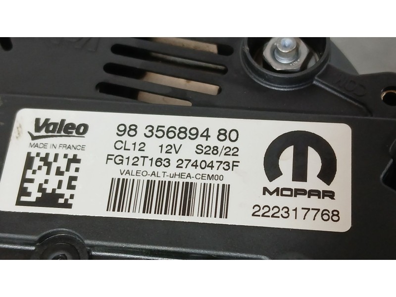 Recambio de alternador para opel corsa f (p2jo) 1.2 (68) referencia OEM IAM 9835689480 VALEO FG12T163