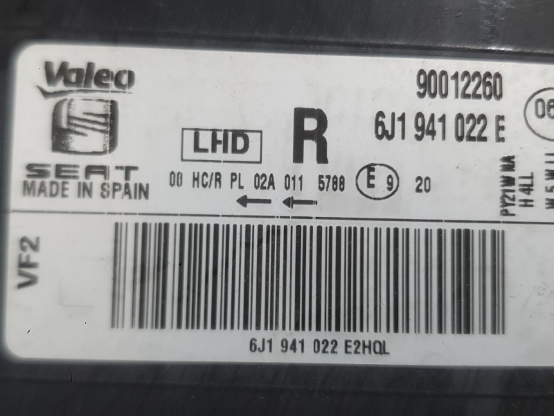 Recambio de faro derecho para seat ibiza iv (6j5, 6p1) 1.2 referencia OEM IAM 6J1941022E 90012260 VALEO