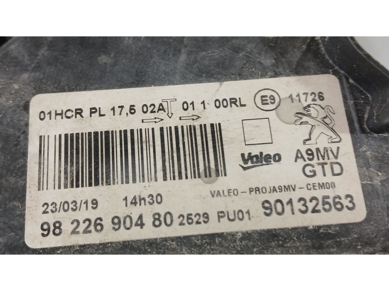 Recambio de faro izquierdo para peugeot 208 i (ca_, cc_) 1.5 bluehdi 100 referencia OEM IAM 9822690480 VALEO PULIR 90132563