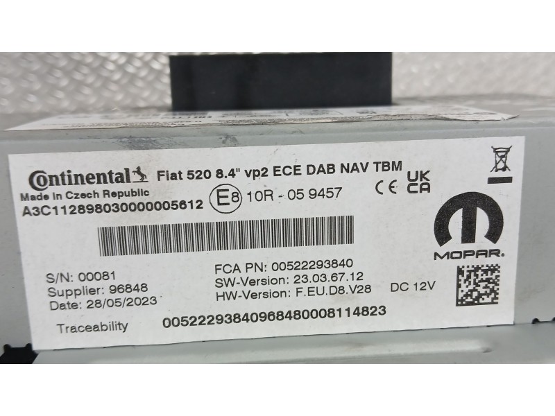 Recambio de sistema navegacion gps para jeep renegade suv (bu, b1, bv) 1.3 t-gdi 4x4 referencia OEM IAM 522296840 CONTINENTAL A3