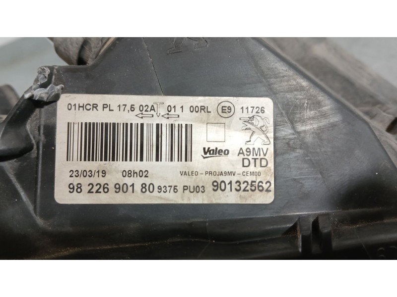 Recambio de faro derecho para peugeot 208 i (ca_, cc_) 1.5 bluehdi 100 referencia OEM IAM 9822690180 VALEO SUCIO 90132562