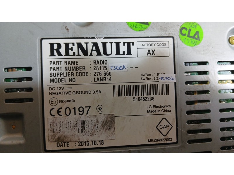 Recambio de sistema audio / radio para renault megane iv hatchback (b9a/m/n_) 1.5 dci 110 (b9a3) referencia OEM IAM   