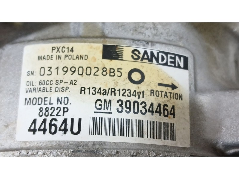 Recambio de compresor aire acondicionado para opel astra k (b16) 1.6 cdti (68) referencia OEM IAM 95529061 39157291 