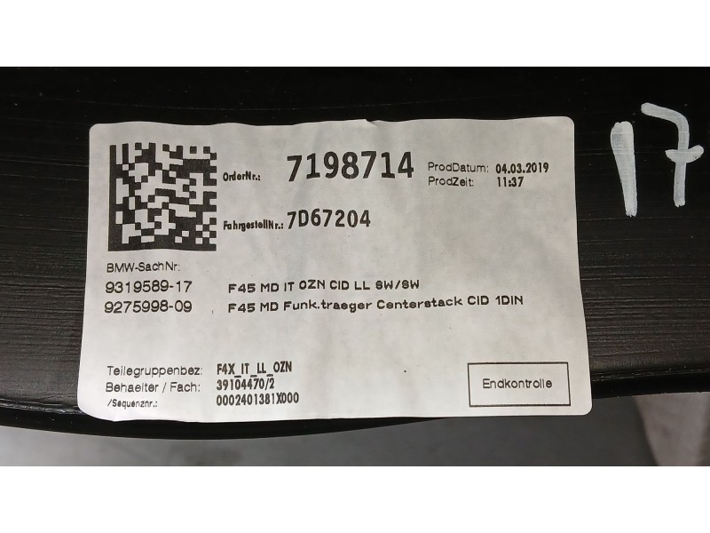 Recambio de kit airbag para bmw 2 active tourer (f45) 216 d referencia OEM IAM 32306992381 C/SALPICADERO Y PRETENSOR DELANTERO D