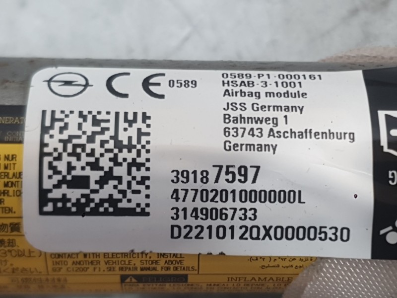 Recambio de airbag cortina delantero izquierdo para opel astra k (b16) 1.2 turbo (68) referencia OEM IAM 39058589  