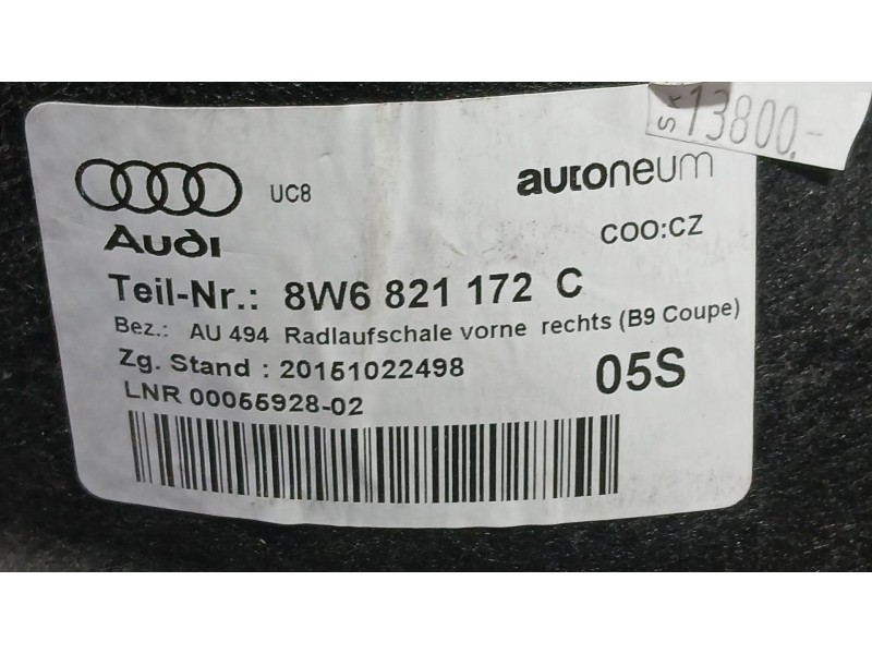Recambio de plastico pase rueda del. dch. para audi a5 (f53, f5p) 1.4 tfsi referencia OEM IAM 8W6821172C  